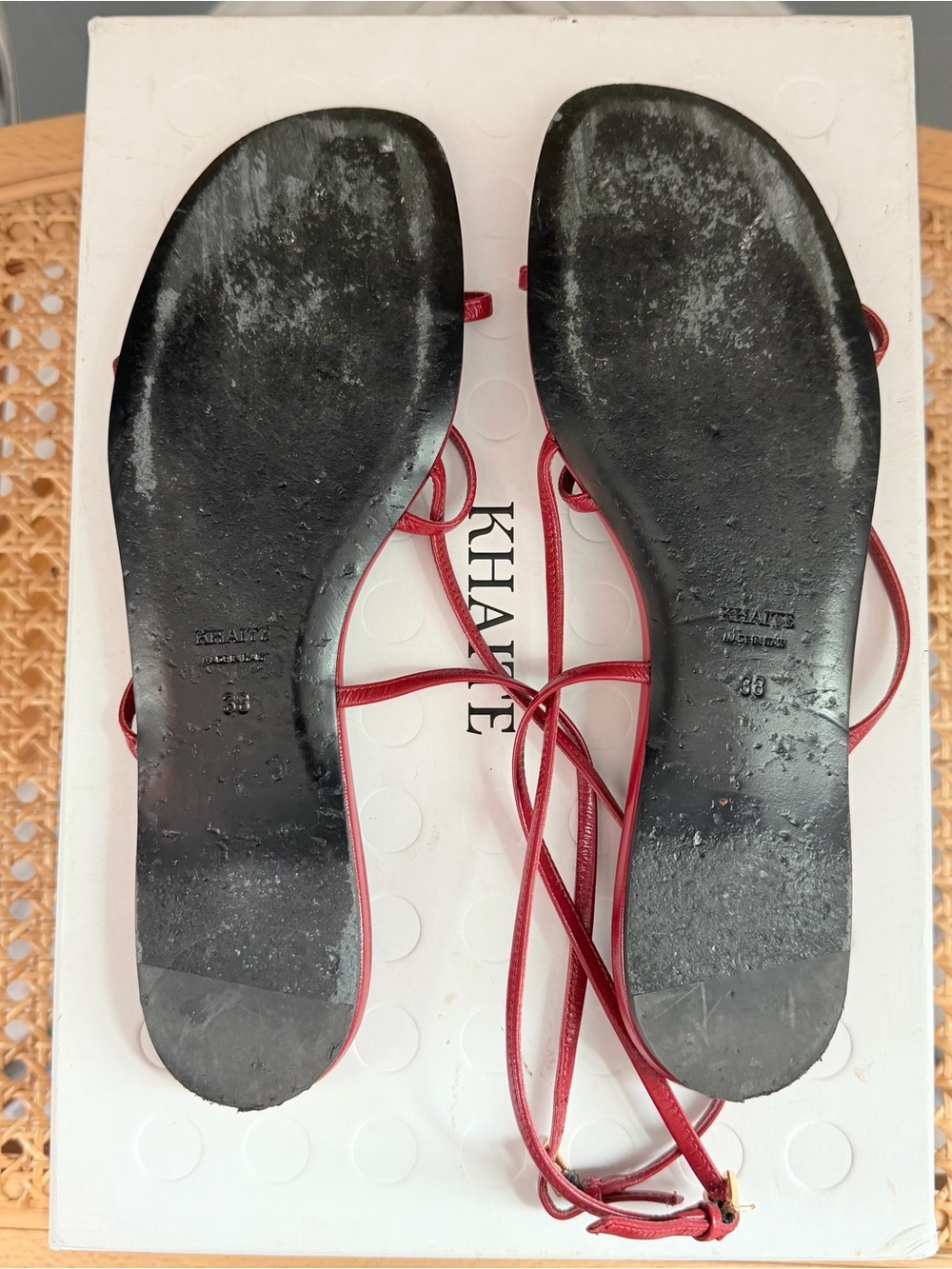 KHAITE Red Strappy Leather Flat Sandal - Picture 6 of 8